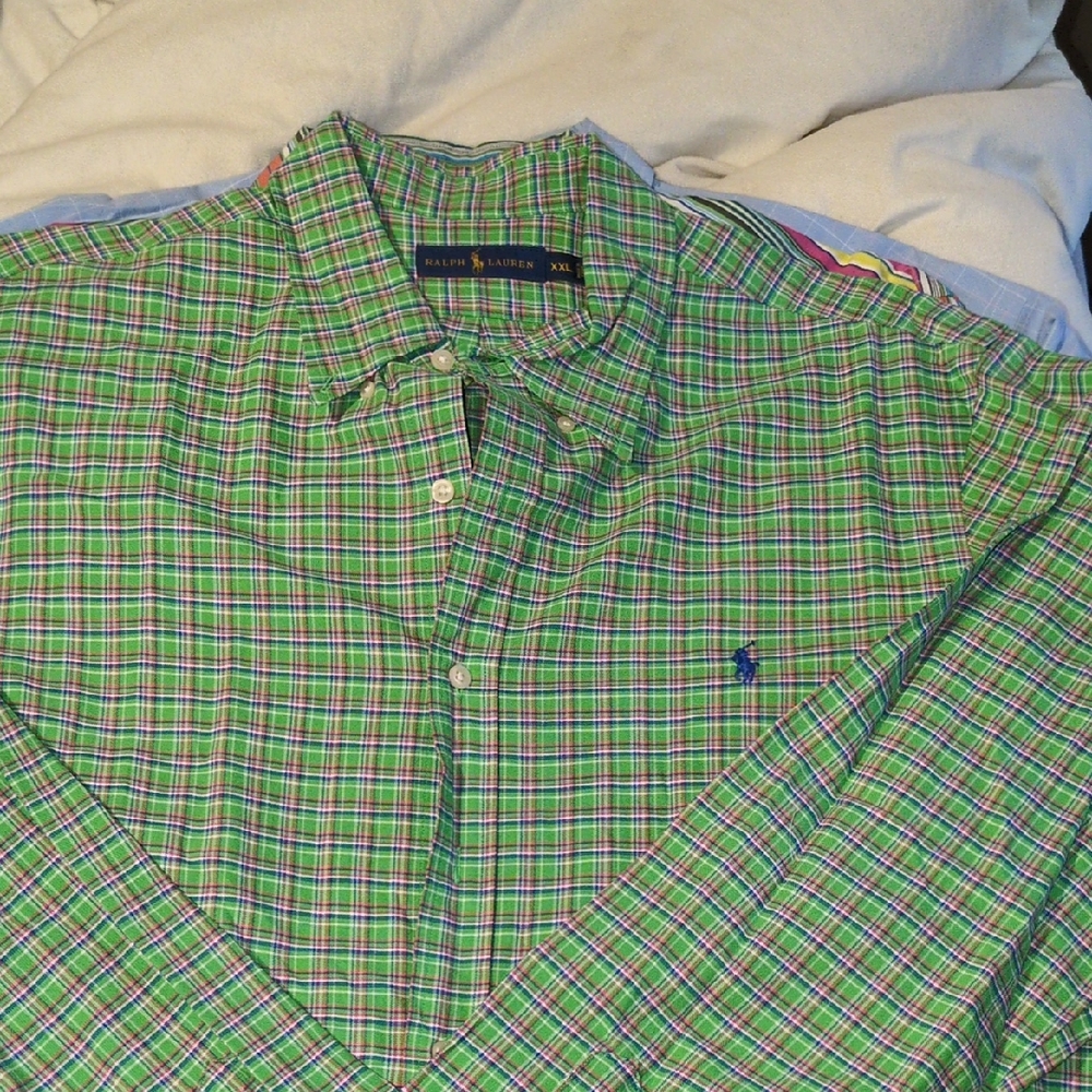Ralph Lauren Men's Green and Blue Plaid Shirt